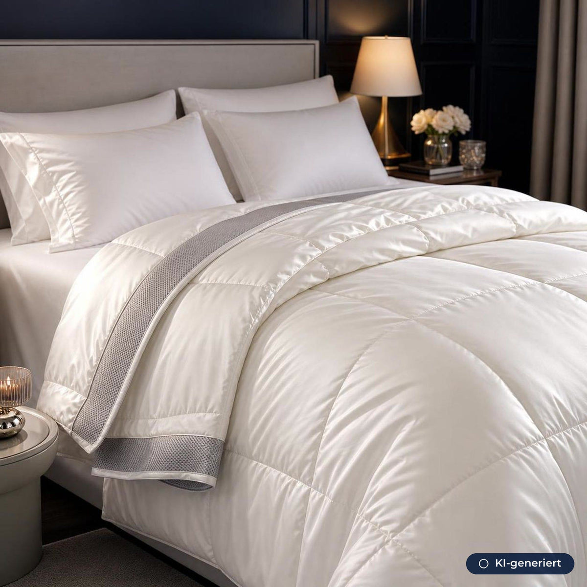 NOCTIS Bettdecke drapiert auf dem Bett, elegantes Schlafzimmer