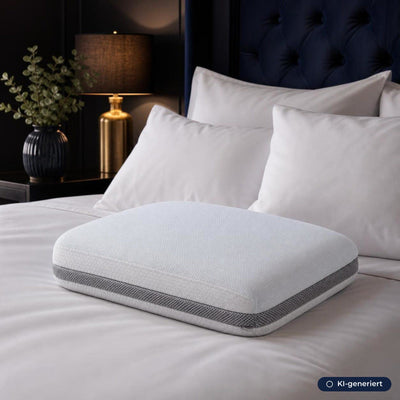 AURA Nackenkissen im eleganten Schlafzimmer (Navy-Ambiente)