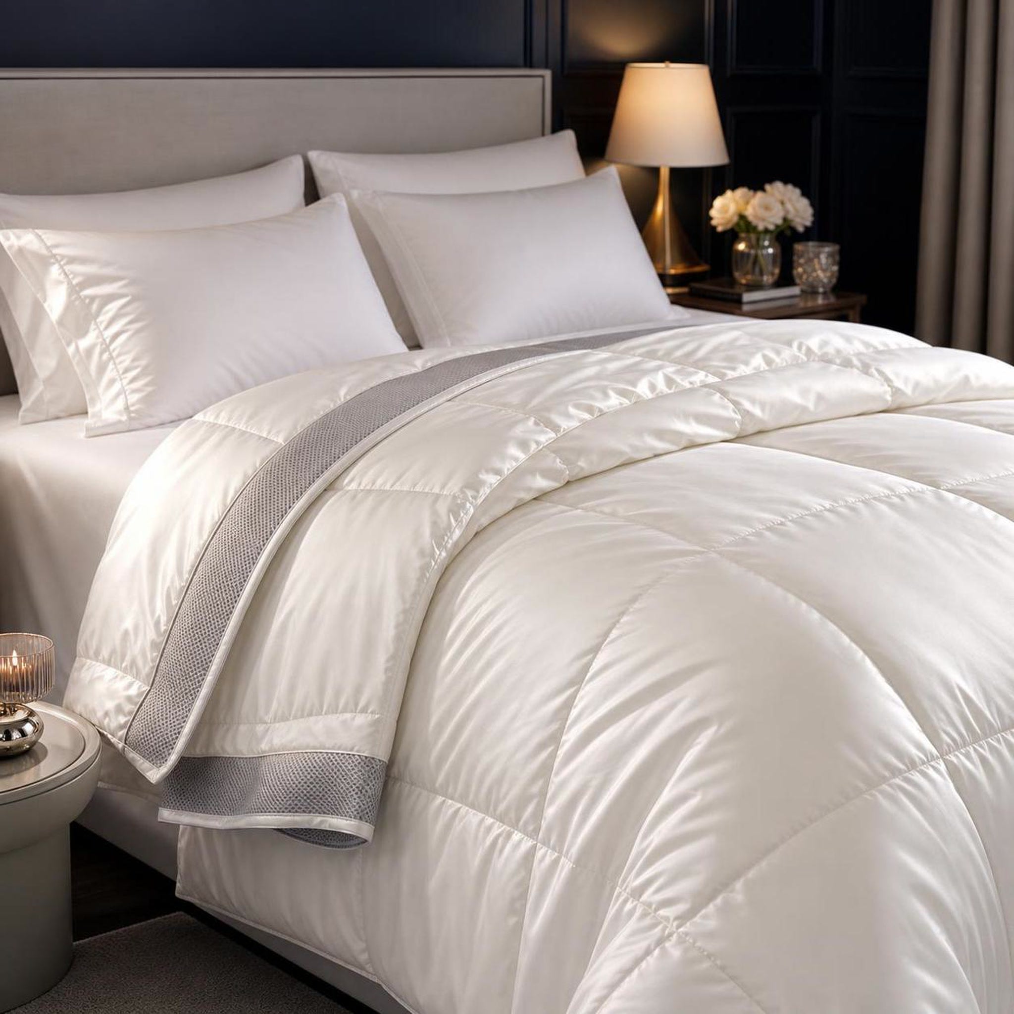 NOCTIS Bettdecke drapiert auf dem Bett, elegantes Schlafzimmer